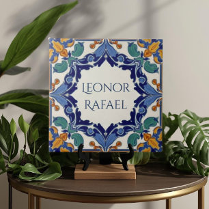 Placa de Nome Personalizado Colorido Azulejo