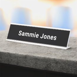 Placa de Nome Preta Impressa para Mesa de Escritór