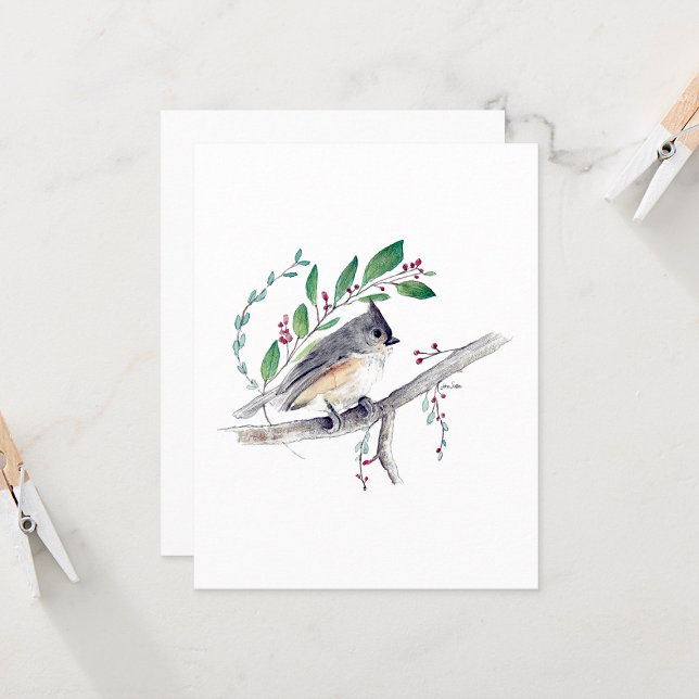 Placa de Nota de Aquarela com Titular Tufado (Tufted Titmouse Watercolor Blank Note Cards from Jenn Steffen Art)