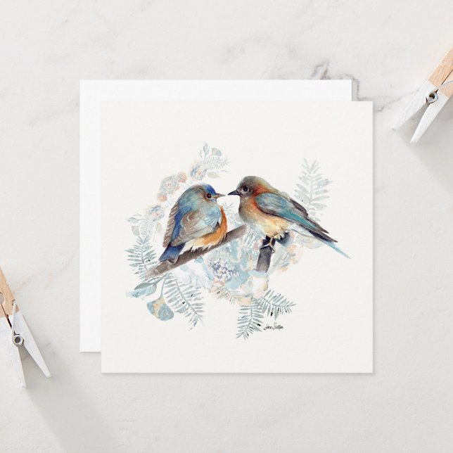 Placa de Nota de Aquarela do Casal Bluebird (Beautiul Watercolor Bluebird Couple Square Blank Note Cards from Jenn Steffen Art)