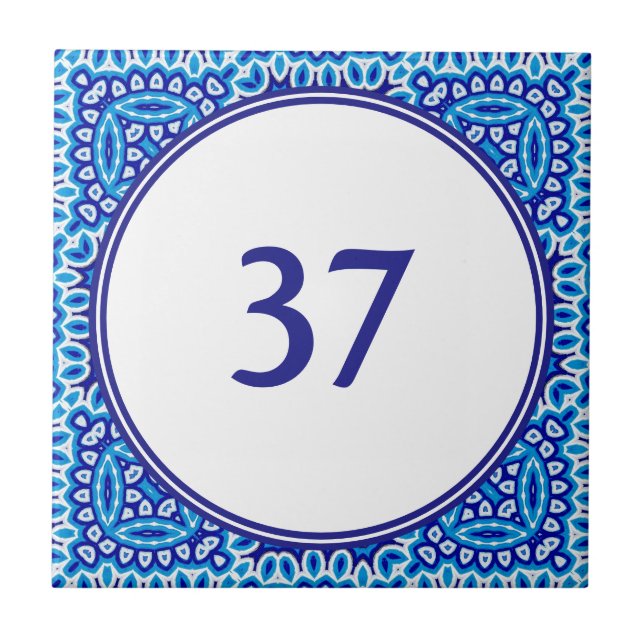 Placa de número da Casa Branca e Azul do Mediterrâ (Frente)