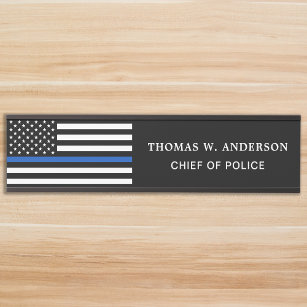 Placa De Porta Agente Policial Personalizado - Nome da Linha Azul