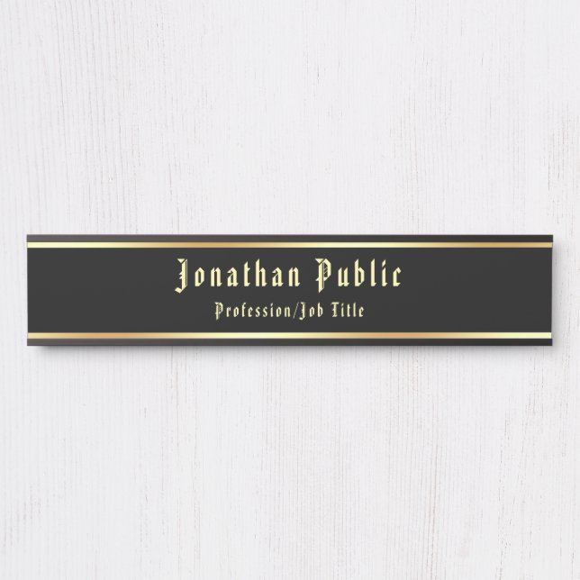 Placa De Porta Aparência Dourada Clássica Negra Calligrafada (Frente)