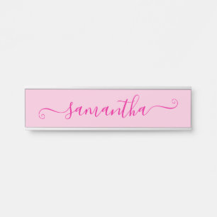 Placa De Porta Assinatura Fofo Rosa Quente