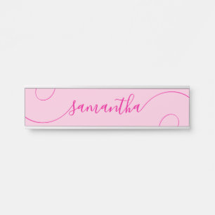 Placa De Porta Assinatura Moderna Rosa Curly