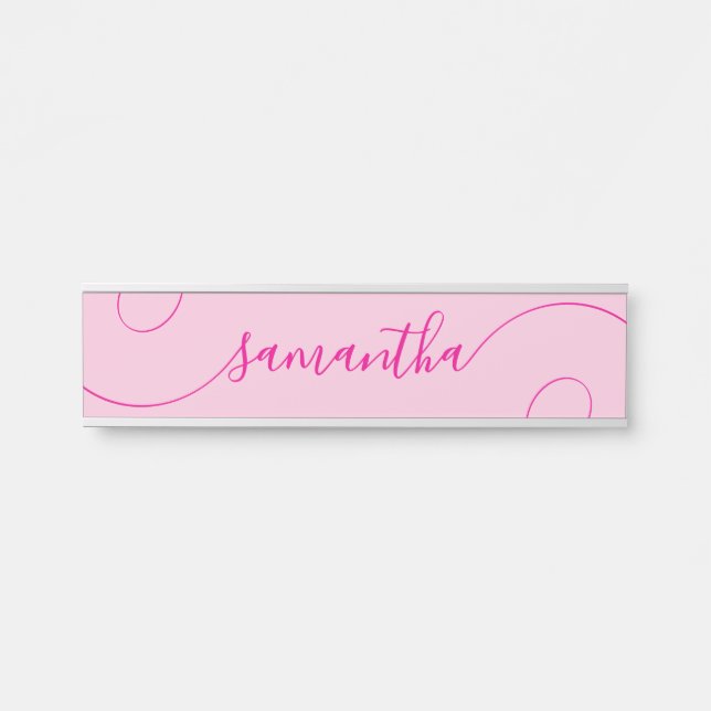 Placa De Porta Assinatura Moderna Rosa Curly (Frente)