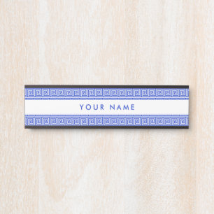 Placa De Porta Azul-padrão dos quadrados-chave gregos