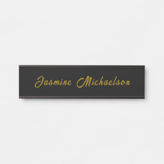 Placa De Porta Black & Gold Calligraphy Minimalist Own Name