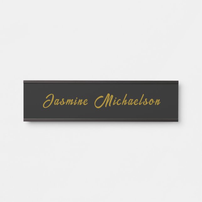 Placa De Porta Black & Gold Calligraphy Minimalist Own Name (Frente)