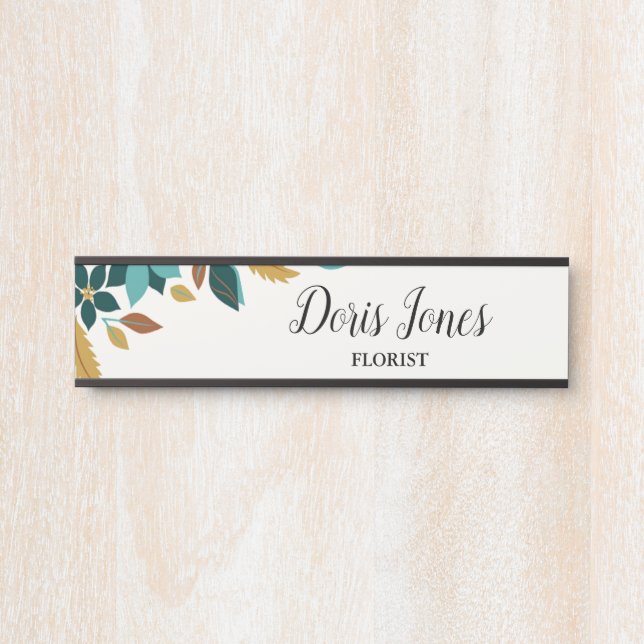 Placa De Porta Blue beauty flower fall leaves (Frente)