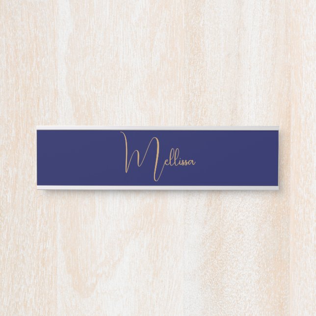 Placa De Porta Blue minimalist custom name  (Frente)