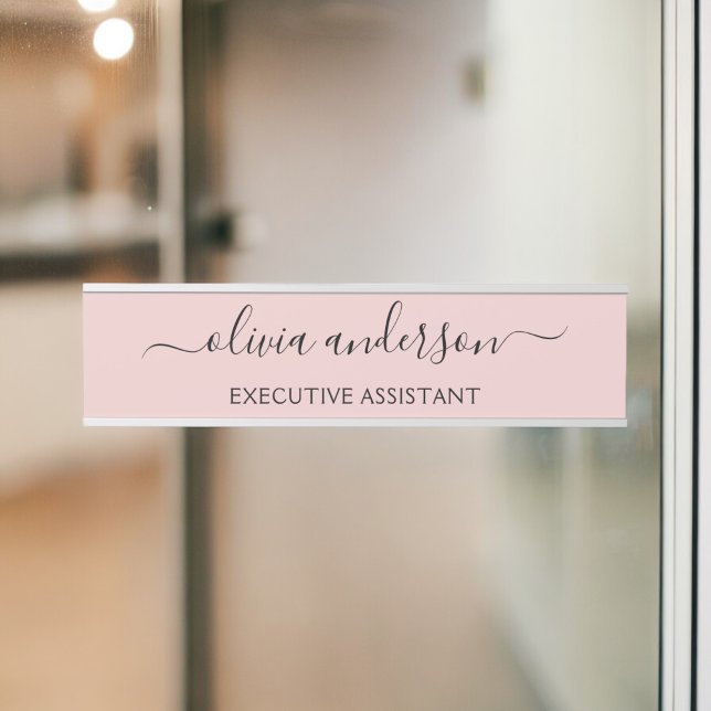 Placa De Porta Blush Dusty Pink Modern Script Girly Monograma Nom (Criador carregado)