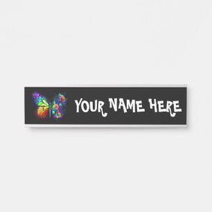 Placa De Porta Borboleta-flor-arco-íris