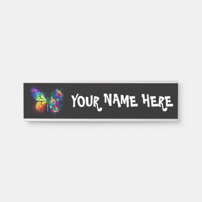 Placa De Porta Borboleta-flor-arco-íris (Frente)