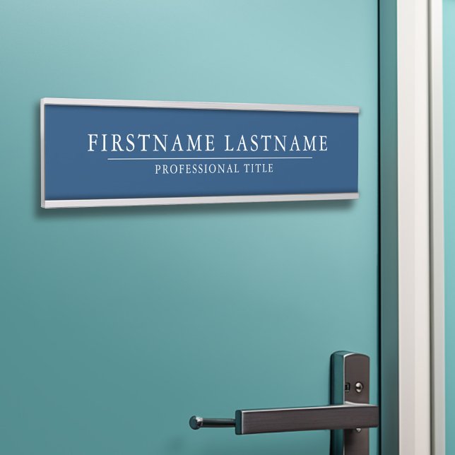 Placa De Porta Branco de Marinho Básico com Título Linha Simples (Personalized Door Sign - Add Your Logo and Professional Title with Name)