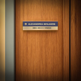 Placa De Porta Business Employee Logo Gold Blue Modern Custom