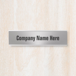 Placa De Porta Business Silver e Nome da Empresa Negra Modelo