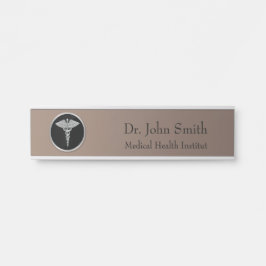 Placa De Porta Caduceus médico profissional de prata - sinal da