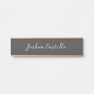 Placa De Porta Caligrafia Simples Cinza Nome Profissional
