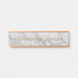 Placa De Porta Carrara Branca Marble Clássico Dourado Personaliza