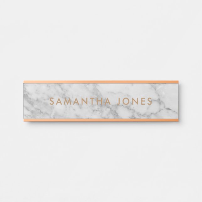Placa De Porta Carrara Branca Marble Clássico Dourado Personaliza (Frente)
