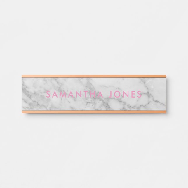 Placa De Porta Carrara Branca Marble Clássico Dourado Personaliza (Frente)