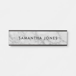 Placa De Porta Carrara Branca Marble Negro Clássico Personalizado