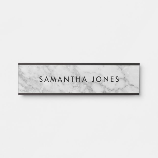 Placa De Porta Carrara Branca Marble Negro Clássico Personalizado (Frente)