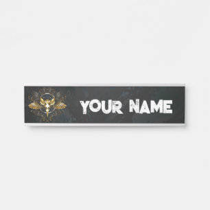 Placa De Porta Caveira de ouro sobre fundo preto