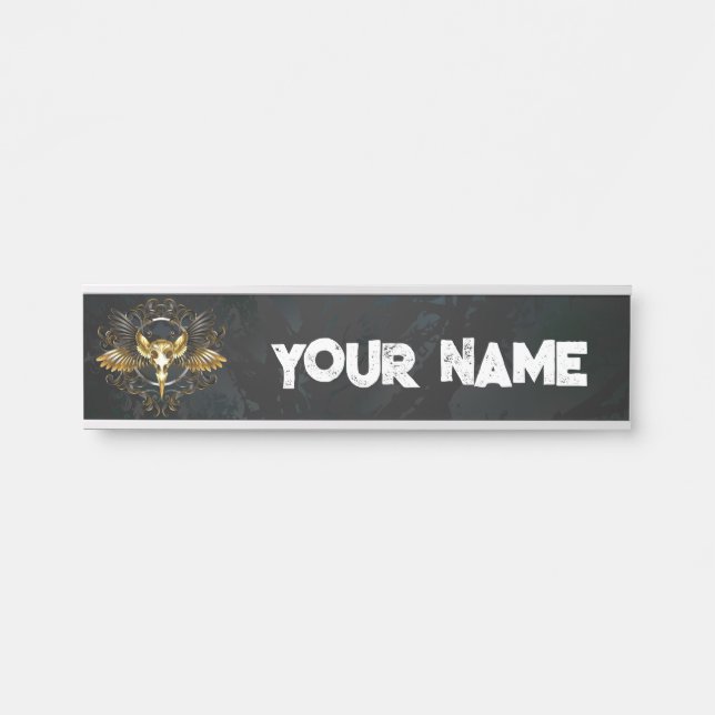 Placa De Porta Caveira de ouro sobre fundo preto (Frente)