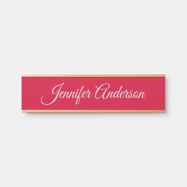 Placa De Porta Chic Calliographic Elegante Cherry Red Personaliza (Frente)