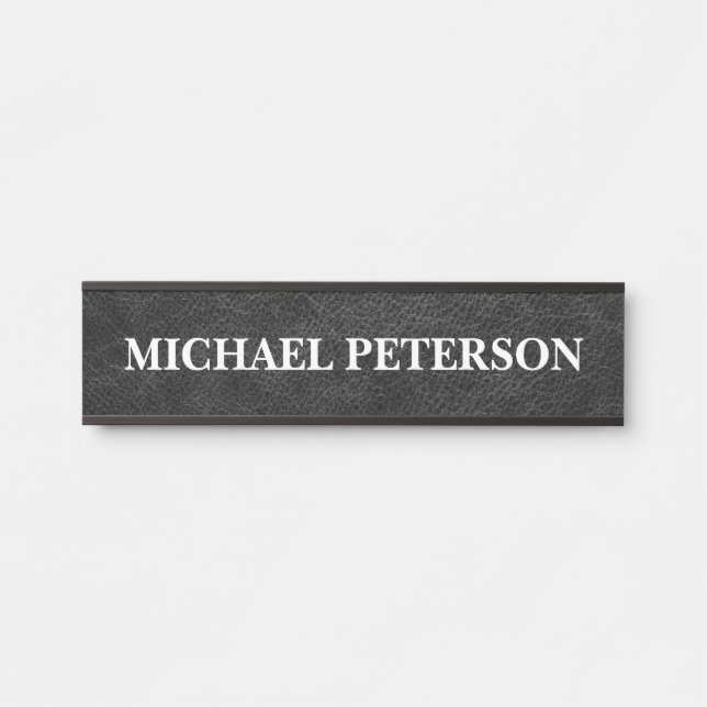 Placa De Porta Couro Preto Falso Personalizado (Frente)