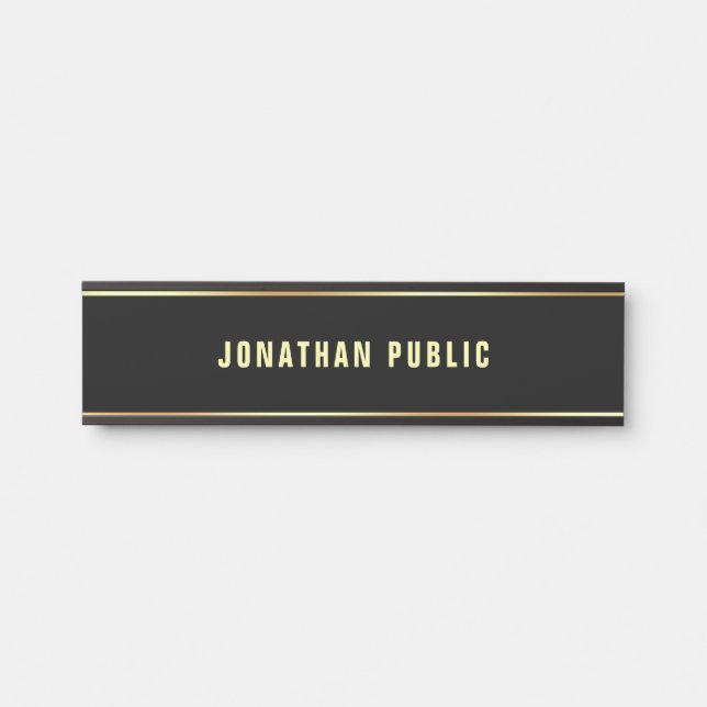 Placa De Porta Creative Black Dourada Text Name Clean Modelo (Frente)