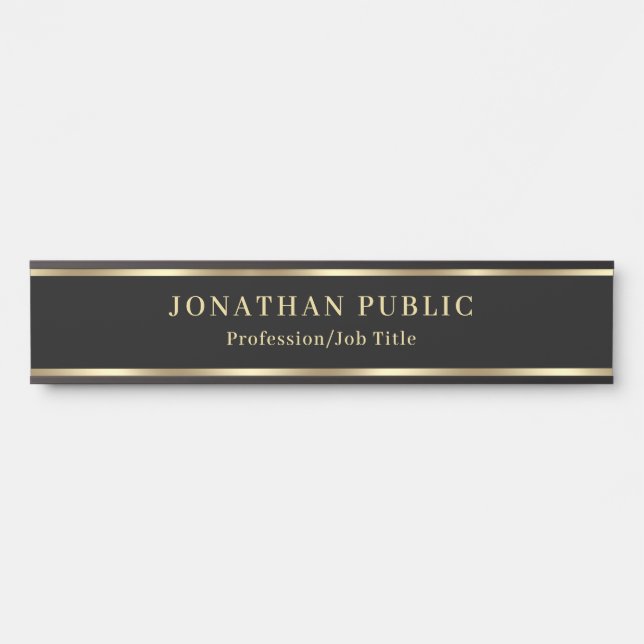 Placa De Porta Custom Elegant Black And Gold House Office School (Frente)