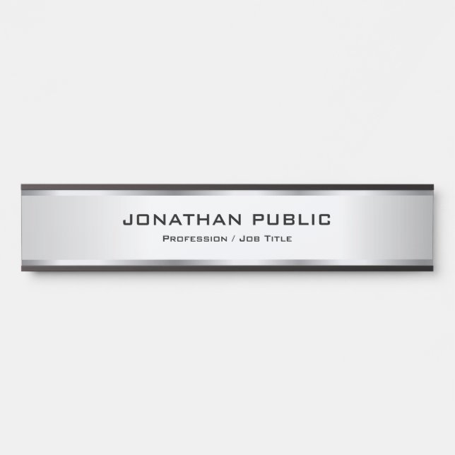 Placa De Porta Custom Elegant Silver Metallic Look Luxury (Frente)
