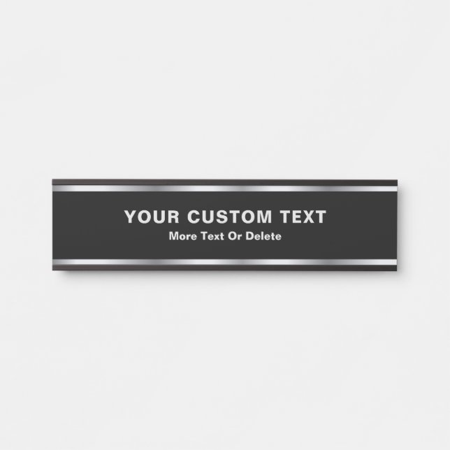 Placa De Porta Custom Text Modern Black & Silver Glamorous Luxury (Frente)
