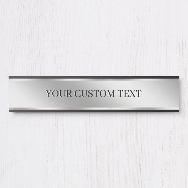Placa De Porta Custom Text Silver Create Your Own Elegant Modern (Frente)