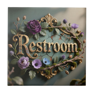 Placa de Porta de Banheiro em Floral Antigo Dourad