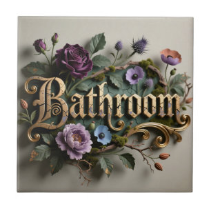 Placa de Porta de Banheiro em Ouro Floral Antigo