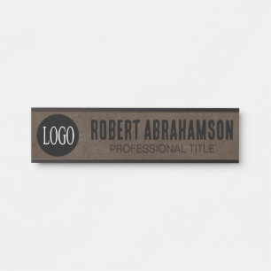 Placa de porta de escritório com logotipo de couro