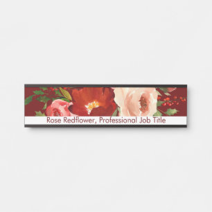 Placa de porta de escritório de flores rosas flora