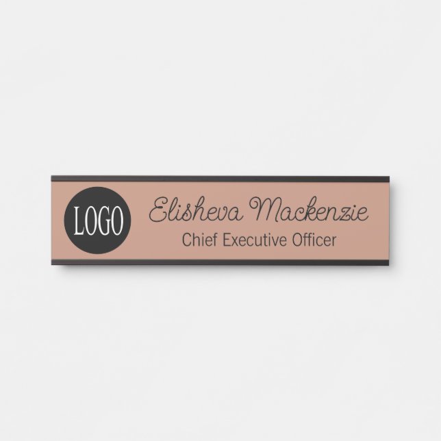 Placa de Porta de Escritório em Rose Gold com Seu  (Frente)