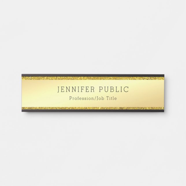 Placa De Porta Dourada Glitter Elegante Moderno Trendy Glam Model (Frente)