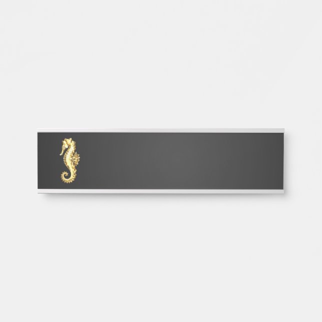 Placa De Porta Dourado Cavalo de Mar Poligonal (Frente)