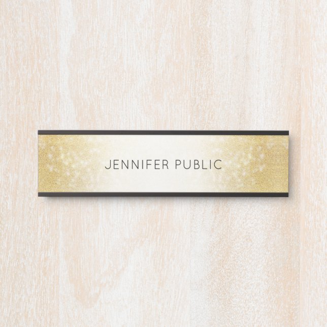 Placa De Porta Dourado Glitter Elegante Moderno Glamoroso Modelo (Frente)