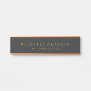 Placa De Porta Dourado & Preto Fosco Profissional Simples Moderno