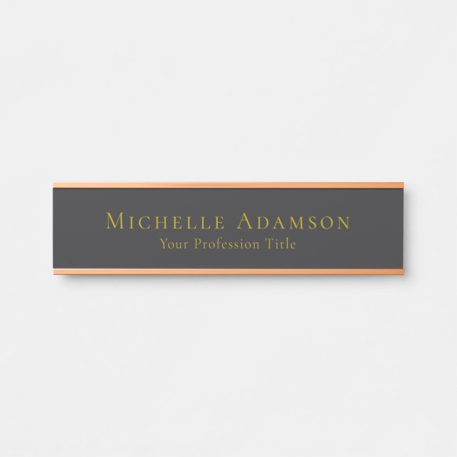 Placa De Porta Dourado & Preto Fosco Profissional Simples Moderno (Frente)