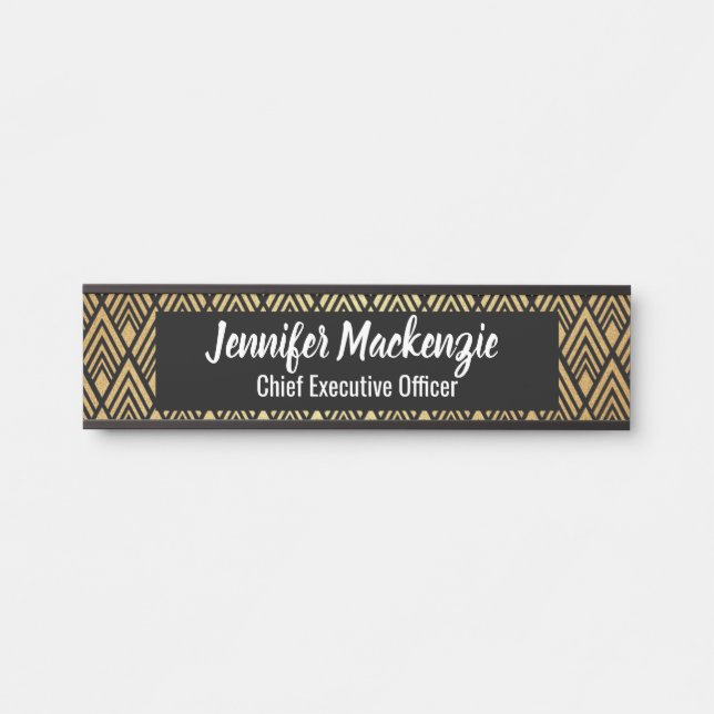 Placa De Porta Elegante Black Dourado Name Plate Art Deco Door Si (Frente)