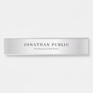 Placa De Porta Elegante Faux Silver Name Modelo Glamorous Long