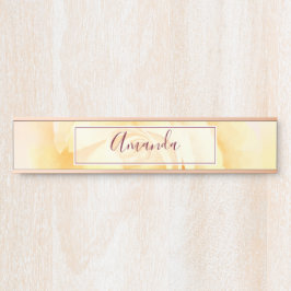 Placa De Porta Elegante Rosa Amarela Bonita com Nome